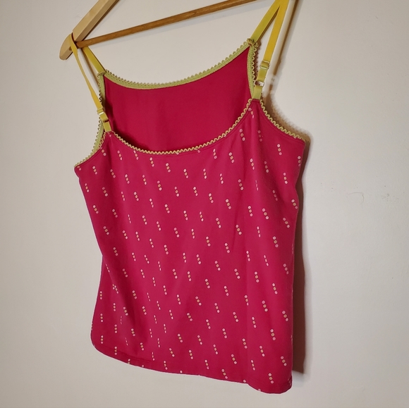 Spring Pop Pink and Chartreuse Polka Dot Camisole with Scalloped Edges - Picture 3 of 6